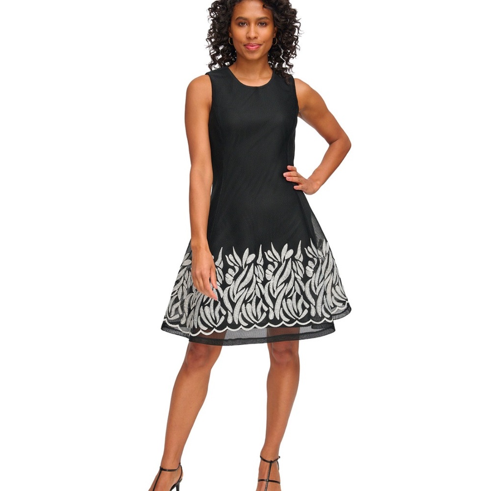 NWT | DKNY Black and White Fit and Flare Midi Dress